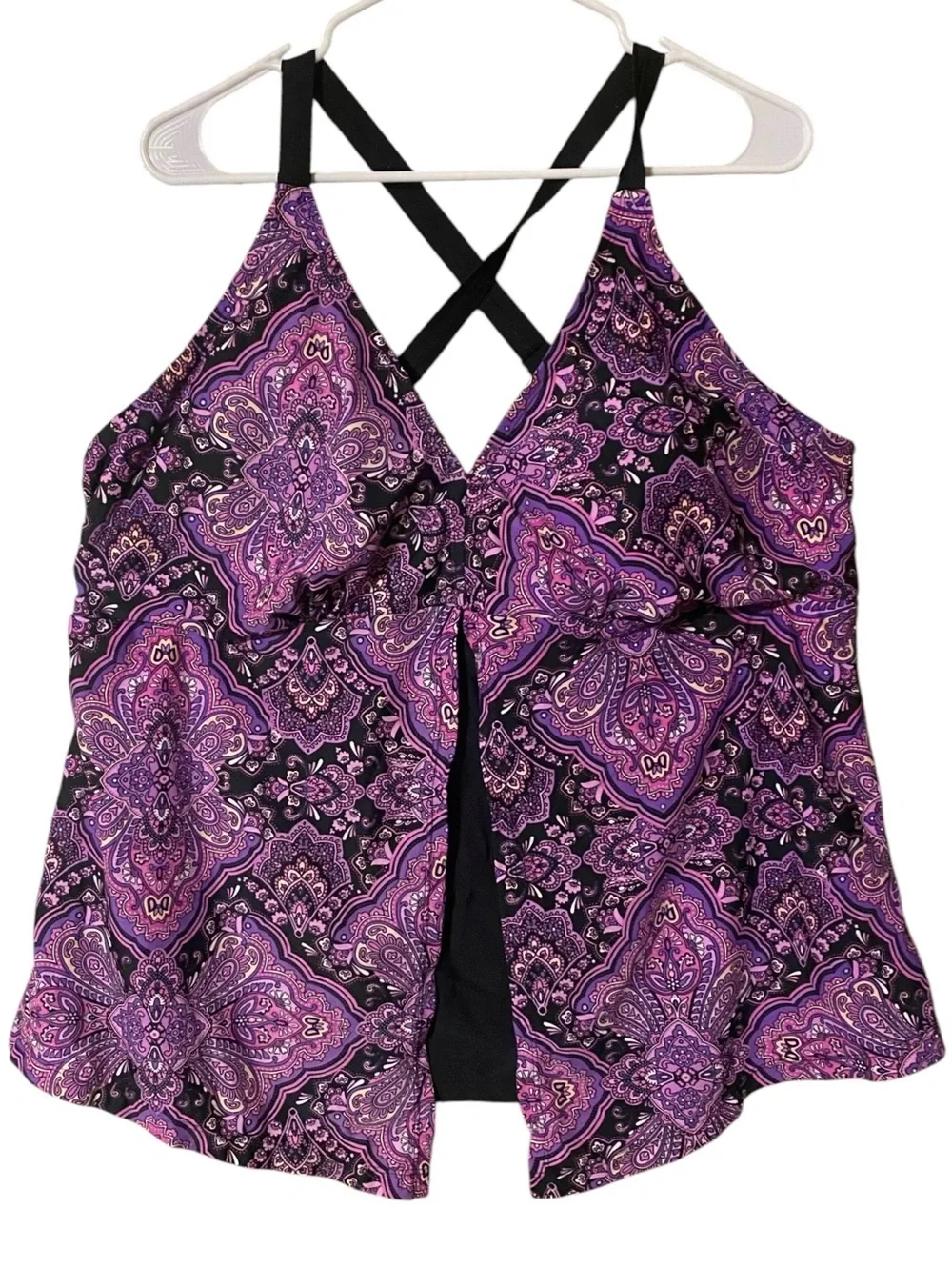 Catherines Tankini Women’s 24W Purple Paisley Wireless Lined Beach Resort Boho
